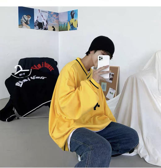 春秋季美式街头复古字母棒球风oversize卫衣男港风ins上衣潮 商品图5