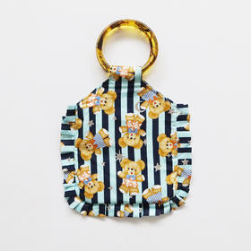 HUJI祤集荷叶边圆环柄手提包插画条纹布偶熊