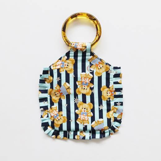 HUJI祤集荷叶边圆环柄手提包插画条纹布偶熊 商品图0