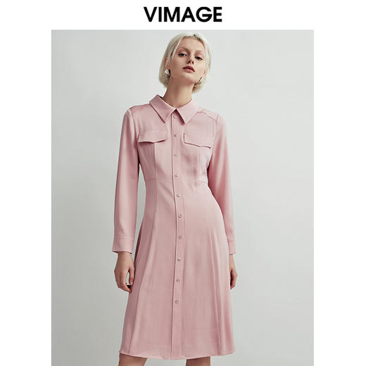 VIMAGE纬漫纪秋款时尚通勤纯色百搭修身收腰显瘦连衣裙女V1407018 商品图2