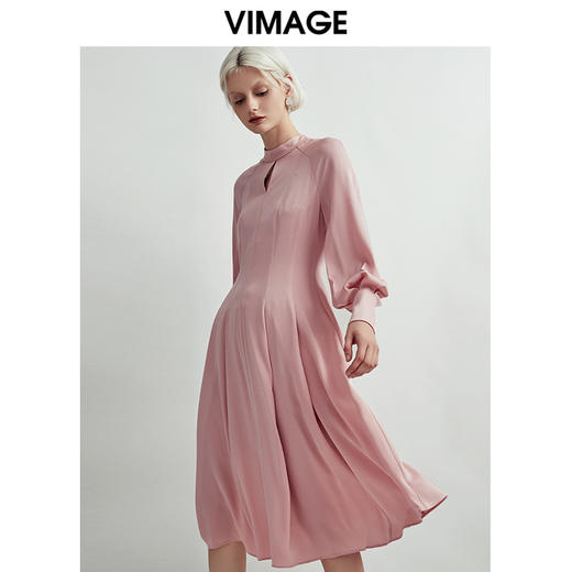 VIMAGE纬漫纪秋款时尚舒适修身显瘦纯色百搭A摆连衣裙女V1407019 商品图6