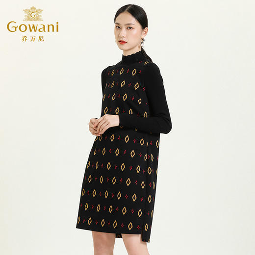 乔万尼秋冬长袖连衣裙气质羊毛时尚修身显瘦中长裙ES4E302 商品图2