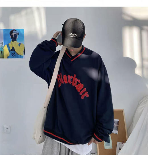 春秋季美式街头复古字母棒球风oversize卫衣男港风ins上衣潮 商品图8