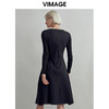 VIMAGE纬漫纪秋款时尚通勤褶皱收腰显瘦修身百搭连衣裙女V1407052 商品缩略图4