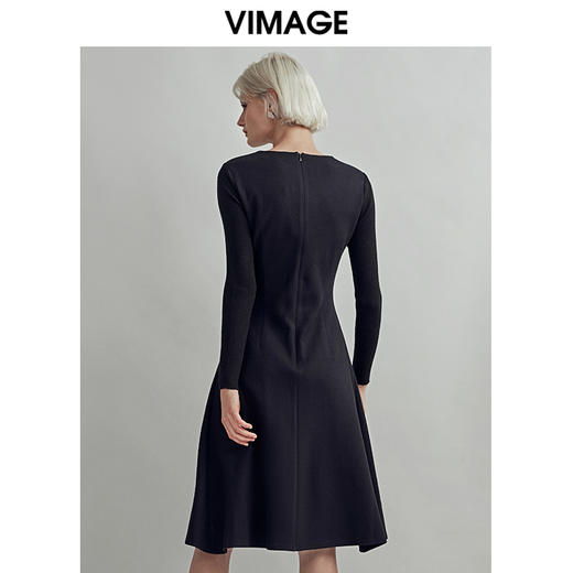 VIMAGE纬漫纪秋款时尚通勤褶皱收腰显瘦修身百搭连衣裙女V1407052 商品图4