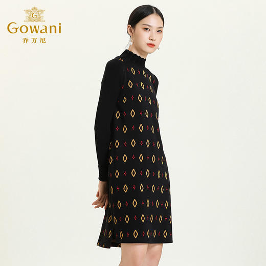 乔万尼秋冬长袖连衣裙气质羊毛时尚修身显瘦中长裙ES4E302 商品图1