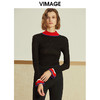 VIMAGE纬漫纪时尚撞色喇叭袖半高领打底针织衫女修身V1201803 商品缩略图2