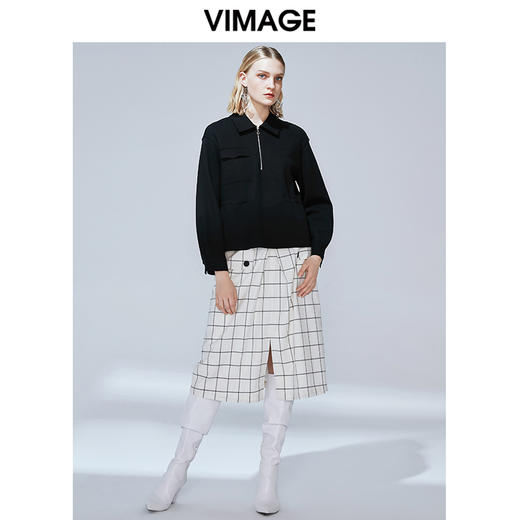  VIMAGE纬漫纪秋款时尚休闲舒适翻领纯色显瘦百搭卫衣上衣女V1413013 商品图1