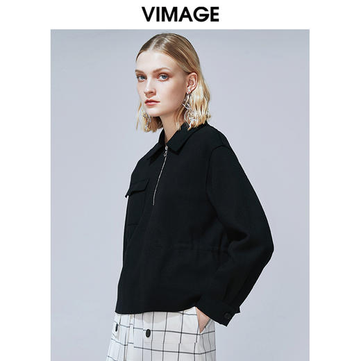  VIMAGE纬漫纪秋款时尚休闲舒适翻领纯色显瘦百搭卫衣上衣女V1413013 商品图2