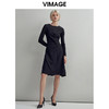 VIMAGE纬漫纪秋款时尚通勤褶皱收腰显瘦修身百搭连衣裙女V1407052 商品缩略图1