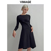 VIMAGE纬漫纪秋款时尚通勤褶皱收腰显瘦修身百搭连衣裙女V1407052 商品缩略图3