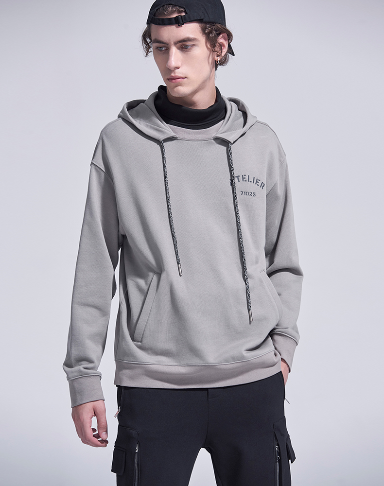 him汉崇卫衣男连帽2021秋冬合身袋鼠帽兜套头潮流帅气休闲外套男