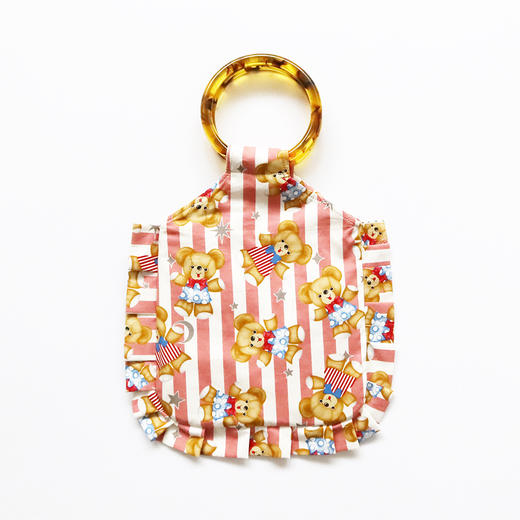 HUJI祤集荷叶边圆环柄手提包插画条纹布偶熊 商品图1