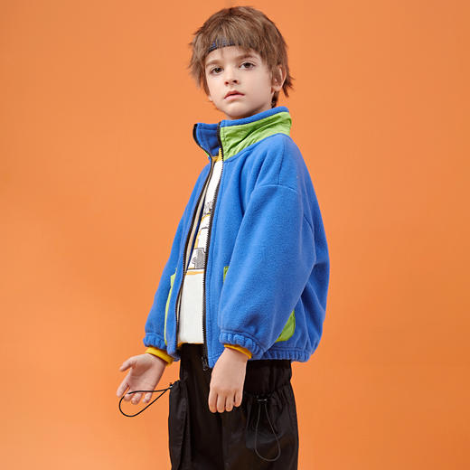反季清仓！龙之涵2021年秋冬新款中大童摇粒绒时尚夹克撞色拼接中大童亲子装 商品图1