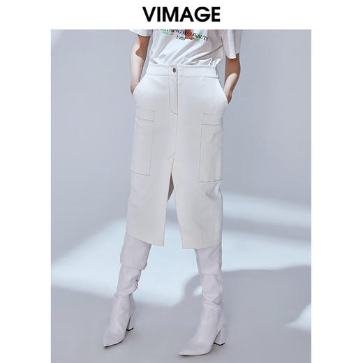 VIMAGE纬漫纪秋季新款气质洋气百搭显瘦包臀开叉半身裙女裙V1406012 商品图0