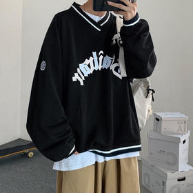 春秋季美式街头复古字母棒球风oversize卫衣男港风ins上衣潮