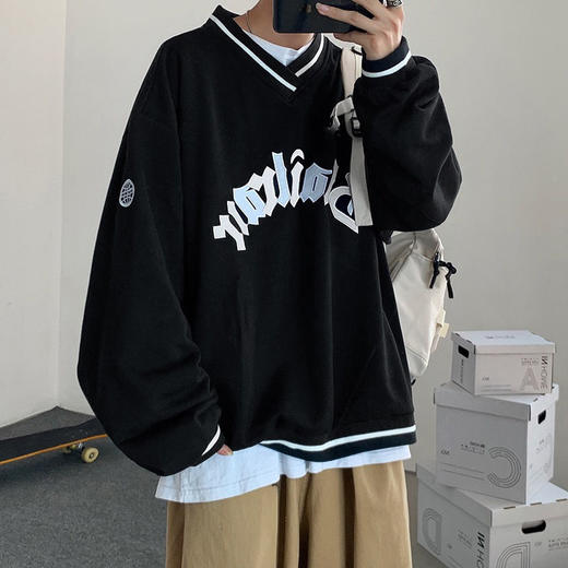 春秋季美式街头复古字母棒球风oversize卫衣男港风ins上衣潮 商品图0