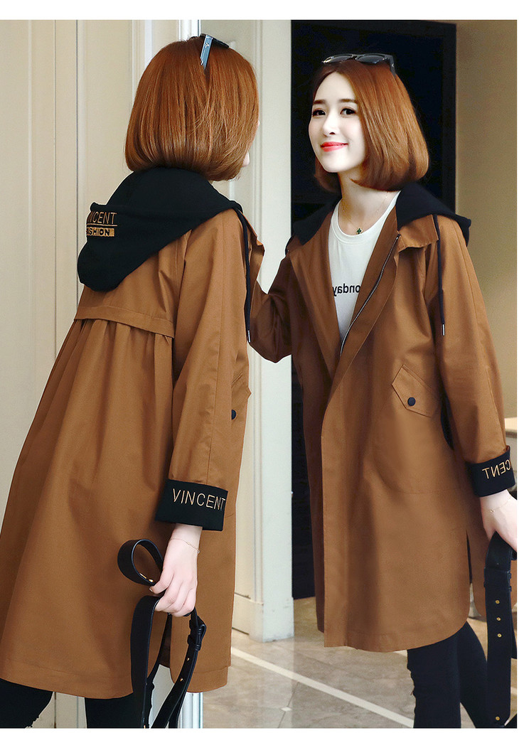 mq1363826秋新款休闲薄款大码流行连帽风衣外套