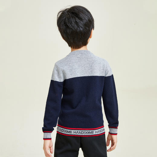 METTE羊绒世家童装100%山羊绒衫中大童男宝圆领撞色内搭保暖毛衣 商品图2