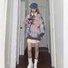 网红同款高街风扎染卫衣女中长款2021早秋新款宽松显瘦长袖上衣潮 商品缩略图1