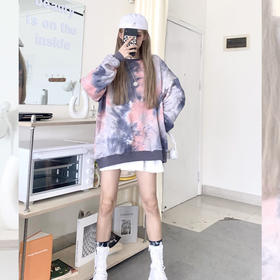 网红同款高街风扎染卫衣女中长款2021早秋新款宽松显瘦长袖上衣潮
