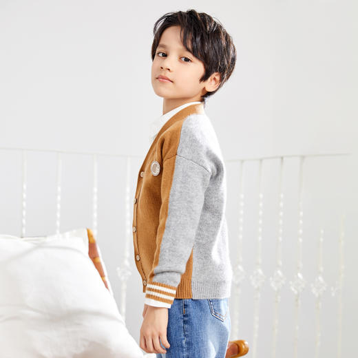 METTE羊绒世家童装2020秋冬新品中大童V领开衫时尚撞色小外套毛衣 商品图1