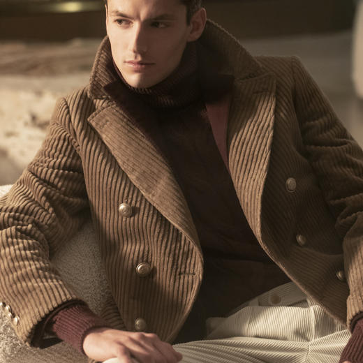 Stylbiella 灯芯绒埃及棉驼色切斯菲尔德大衣 商品图0