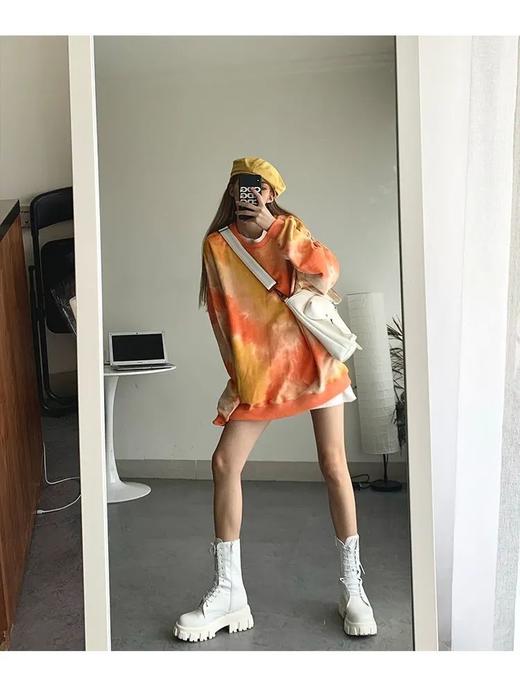 网红同款高街风扎染卫衣女中长款2021早秋新款宽松显瘦长袖上衣潮 商品图3