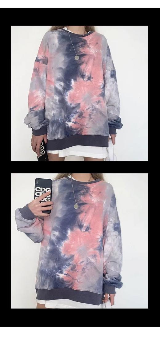 网红同款高街风扎染卫衣女中长款2021早秋新款宽松显瘦长袖上衣潮 商品图2
