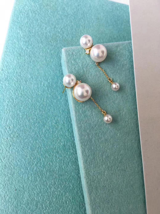 18K金akoya珍珠耳钉5.5-6+7.5-8+3.5-4mm 商品图4