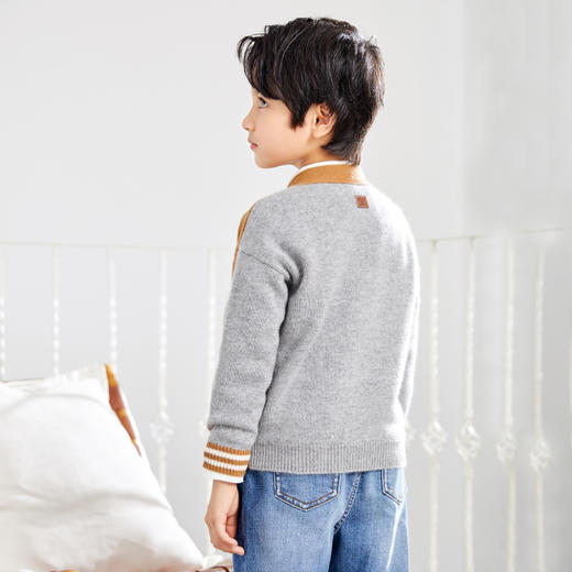 METTE羊绒世家童装2020秋冬新品中大童V领开衫时尚撞色小外套毛衣 商品图2