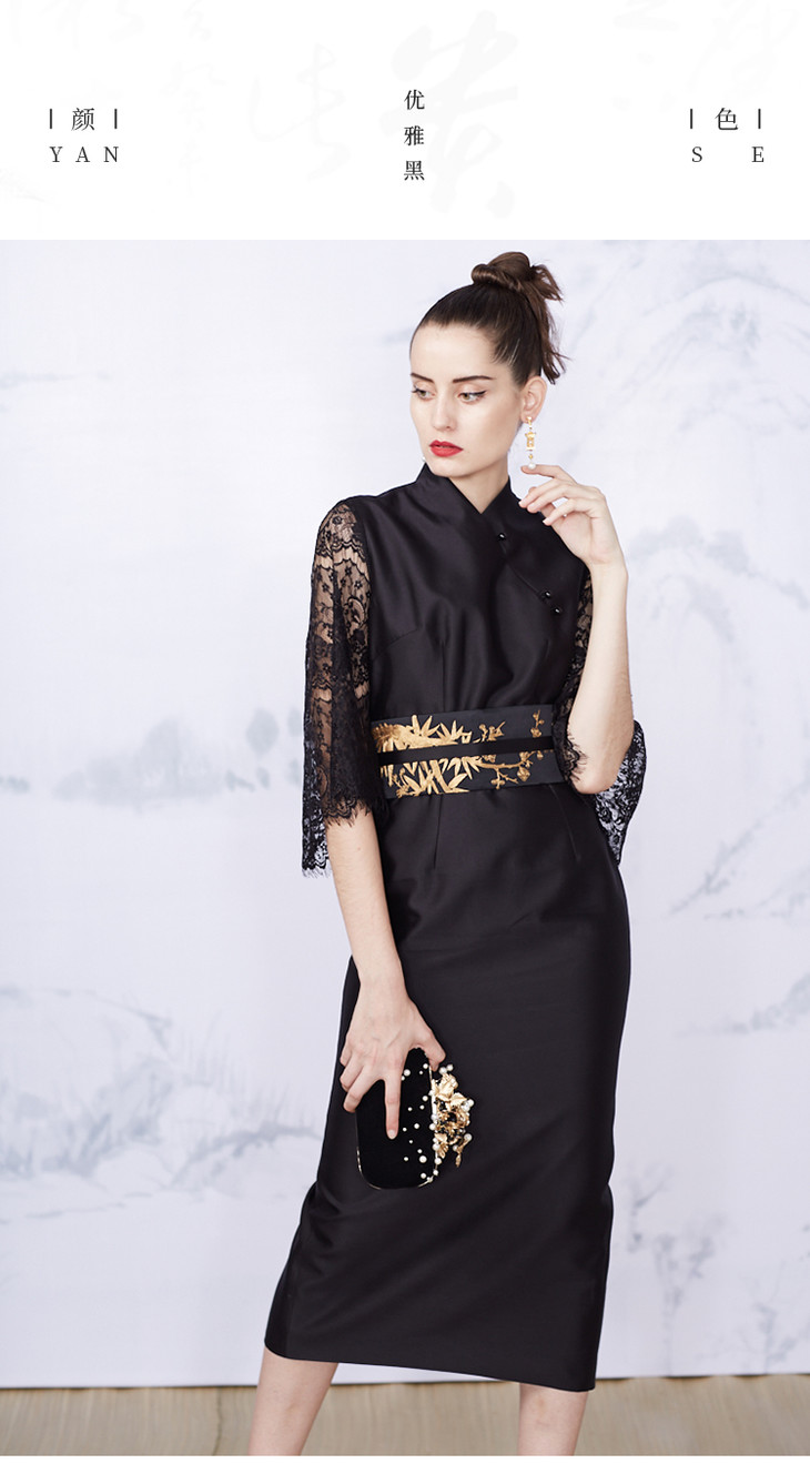 盖娅传说女士改良旗袍蕾丝连衣裙g21740403