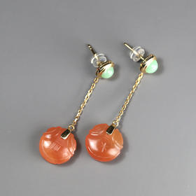 清代红玛瑙钱袋“财源滚滚”耳环