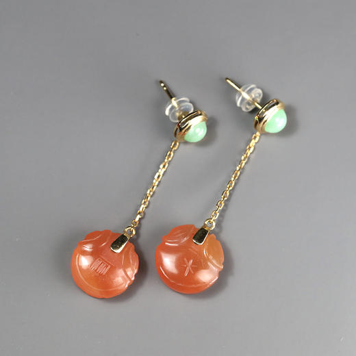 清代红玛瑙钱袋“财源滚滚”耳环 商品图0