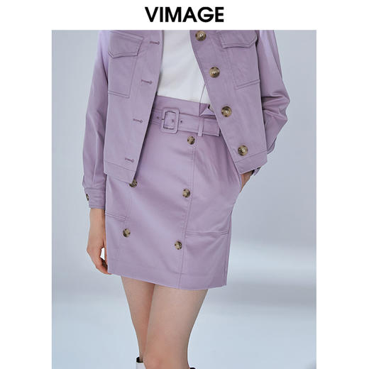 VIMAGE纬漫纪秋款时尚个性双排扣高腰包臀一字裙短裙女V1406032 商品图0