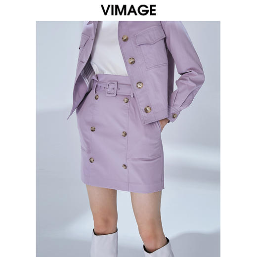 VIMAGE纬漫纪秋款时尚个性双排扣高腰包臀一字裙短裙女V1406032 商品图2
