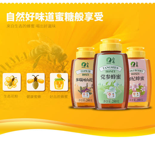 中粮山萃蜂蜜礼盒280g*3瓶  多瑙河山花蜜+党参蜂蜜+枸杞蜂蜜 冲饮 罐装 商品图4