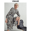 VIMAGE纬漫纪秋款时尚洋气个性印花舒适显瘦收腰连衣裙女V03070093 商品缩略图0