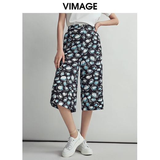 VIMAGE纬漫纪女装夏装宽松坠感阔腿裤直筒高腰休闲女裤子V03230012 商品图0