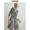 VIMAGE纬漫纪个性洋气印花V领收腰显瘦五分袖连衣裙V03070094 商品缩略图0