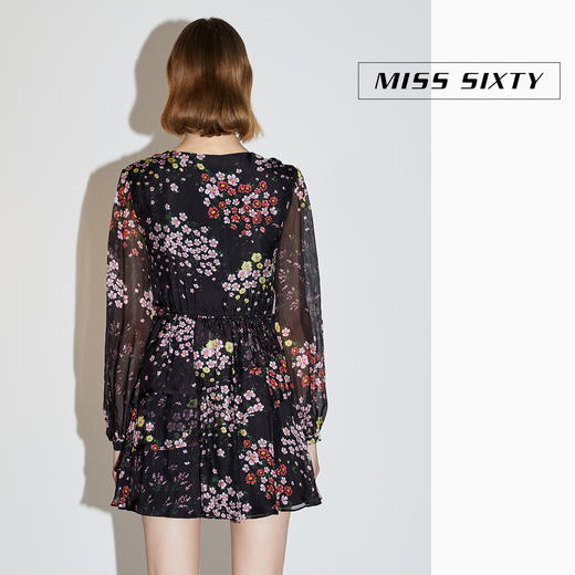 Miss Sixty2020秋季新款V领印花雪纺长袖连衣裙603DJ0430000 商品图1