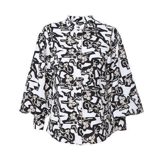 VIMAGE纬漫纪秋款时尚宽松显瘦洋气印花灯笼袖衬衫女上衣V03090011 商品图4