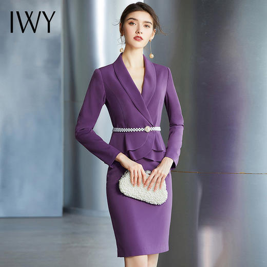 IWY/紫色长袖西装半裙套装CS936 商品图2