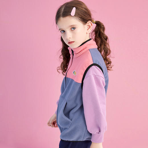 龙之涵亲子拼色摇粒绒马甲中大童亲子款时尚 商品图1