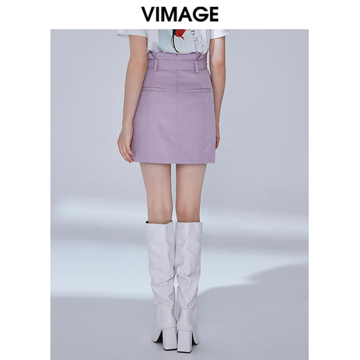 VIMAGE纬漫纪秋款时尚个性双排扣高腰包臀一字裙短裙女V1406032 商品图3