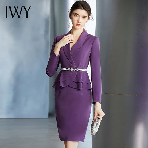 IWY/紫色长袖西装半裙套装CS936 商品图1