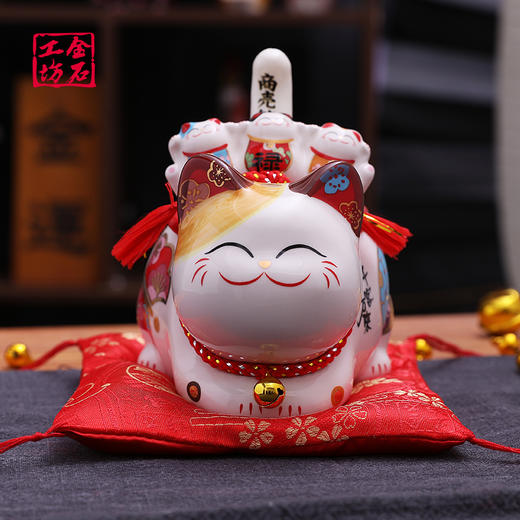 金石工招财猫摆件太阳能摇手店铺开业礼品摆件 福禄寿喜摇手猫【不支持补差，非质量问题不退不换】S 商品图2