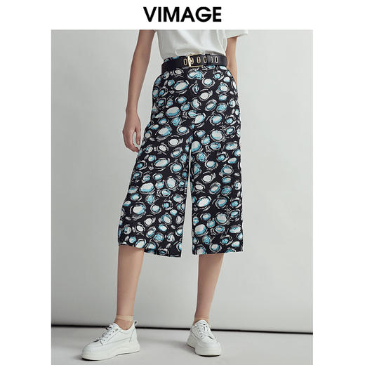 VIMAGE纬漫纪女装夏装宽松坠感阔腿裤直筒高腰休闲女裤子V03230012 商品图2