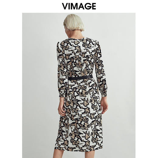 VIMAGE纬漫纪秋款时尚洋气个性印花舒适显瘦收腰连衣裙女V03070093 商品图3