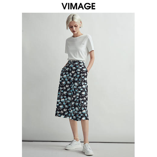 VIMAGE纬漫纪女装夏装宽松坠感阔腿裤直筒高腰休闲女裤子V03230012 商品图1